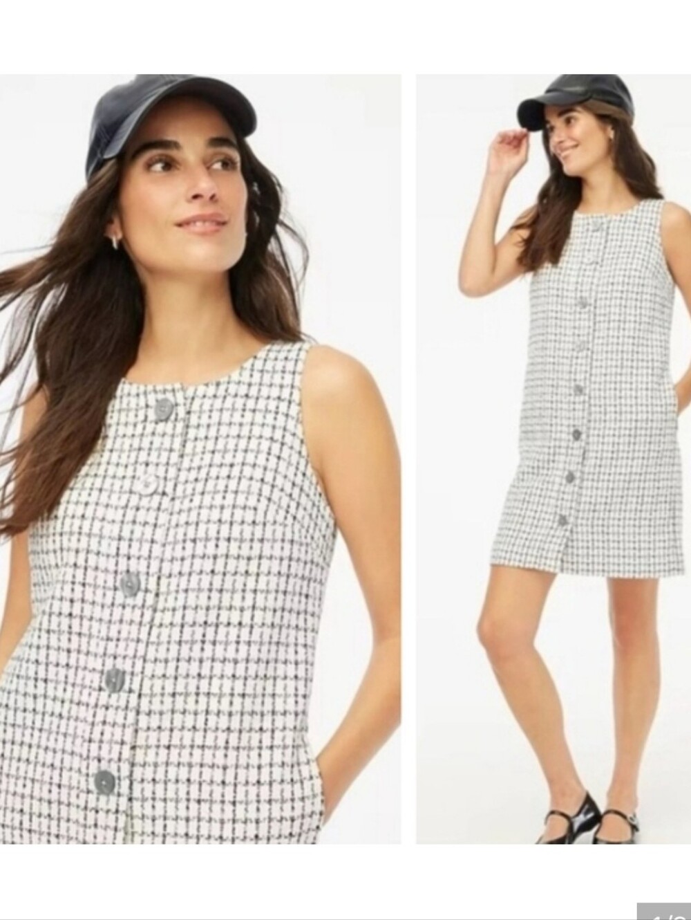 NEW J. Crew Sleeveless Tweed Button-Front Shift Dress Black & White Preppy Sz 2